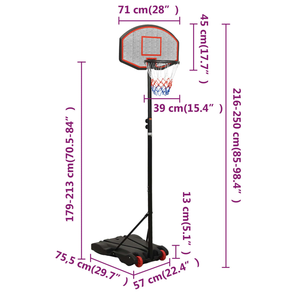 Basketkorg med stativ svart 216-250 cm polyeten