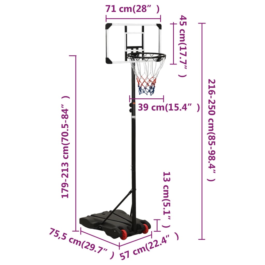 Basketkorg transparent 216-250 cm polykarbonat