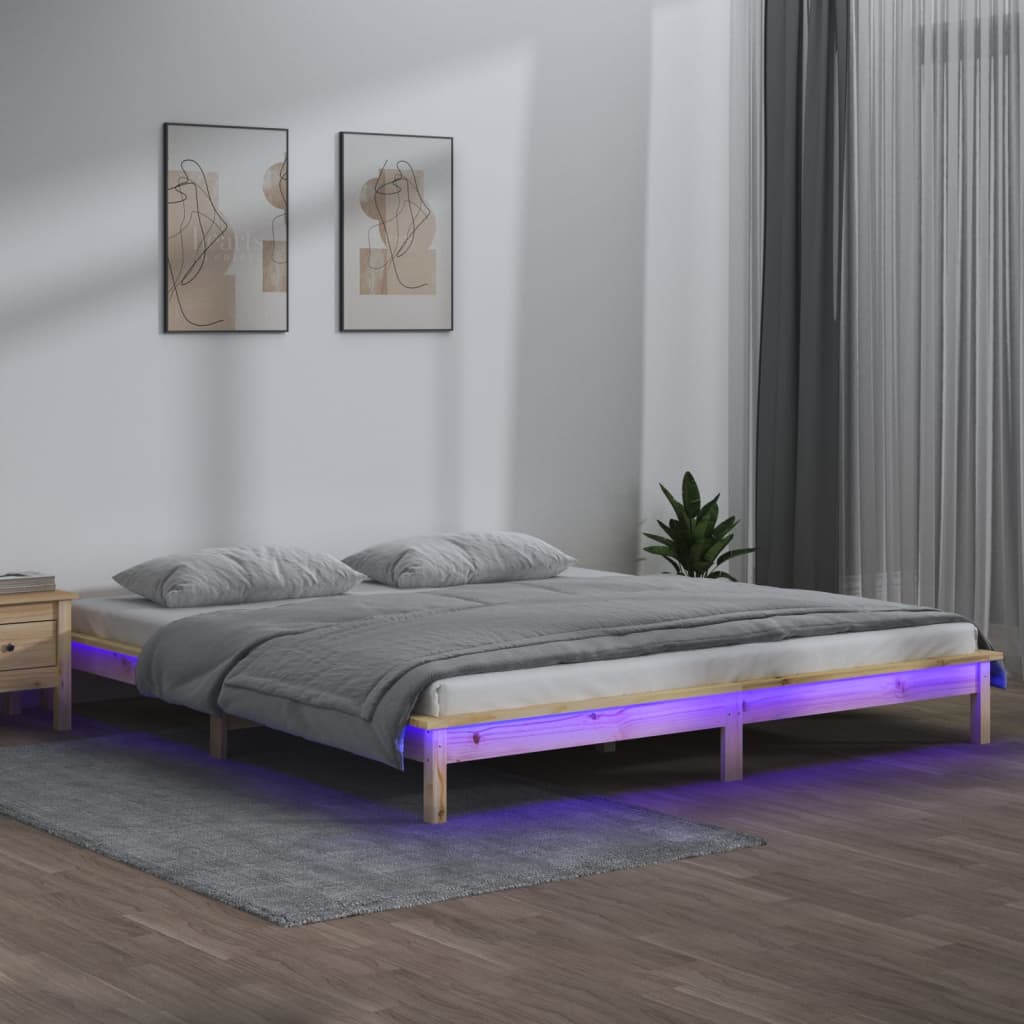 Sängram LED 140x200 cm massivt trä