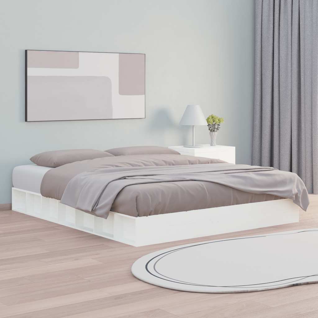 Sängram vit 160x200 cm massivt trä