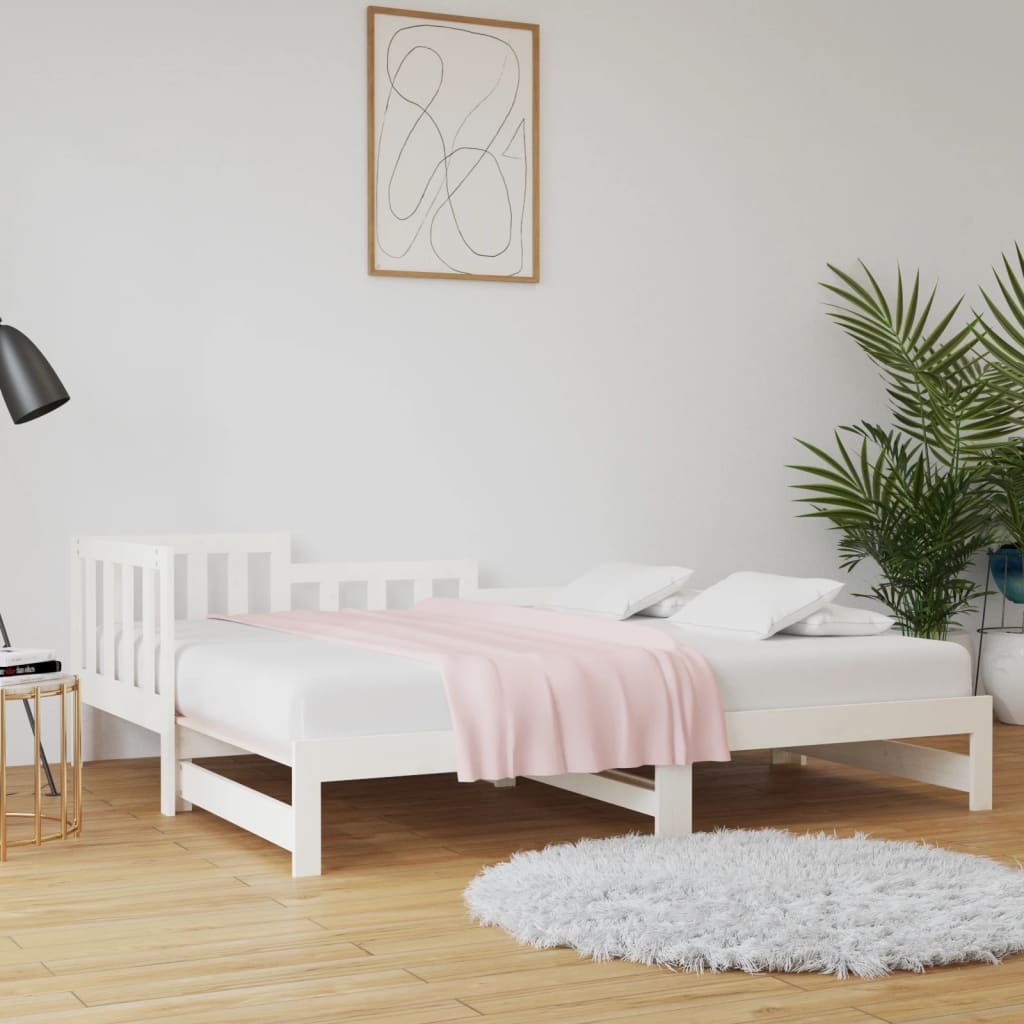 Utdragbar dagbädd vit 2x(90x190) cm massiv furu