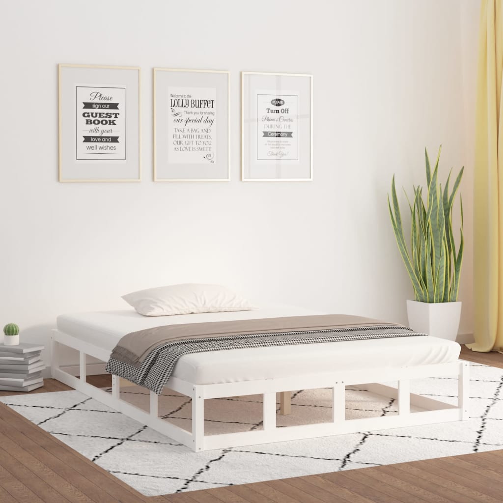 Sängram massivt trä 150x200 cm vit