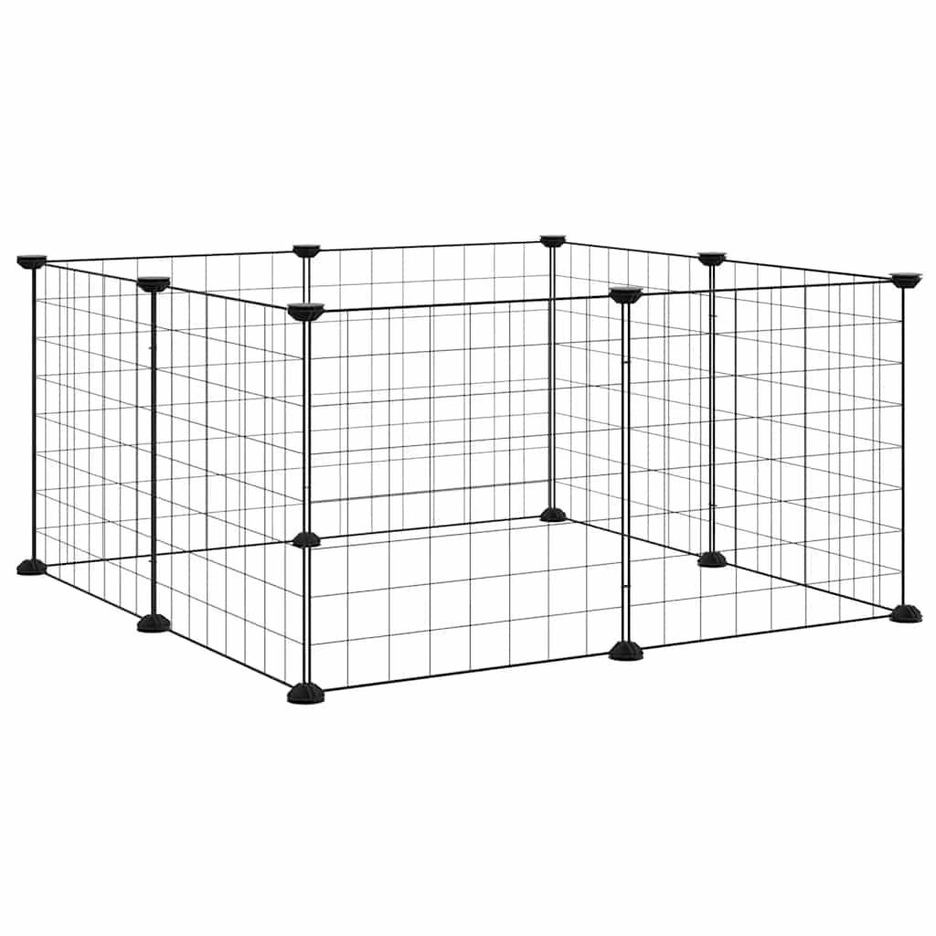 Husdjursbur med 8 paneler svart 70x70x35 cm stål