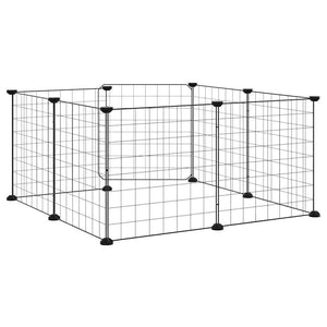Husdjursbur med 8 paneler och dörr svart 35x35 cm stål