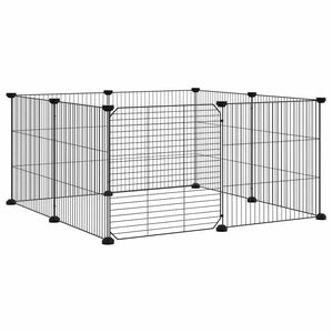 Husdjursbur med 8 paneler och dörr svart 35x35 cm stål