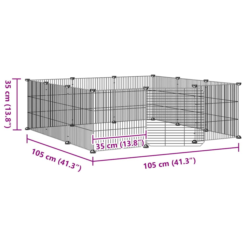 Husdjursbur med 12 paneler och dörr svart 35x35 cm stål