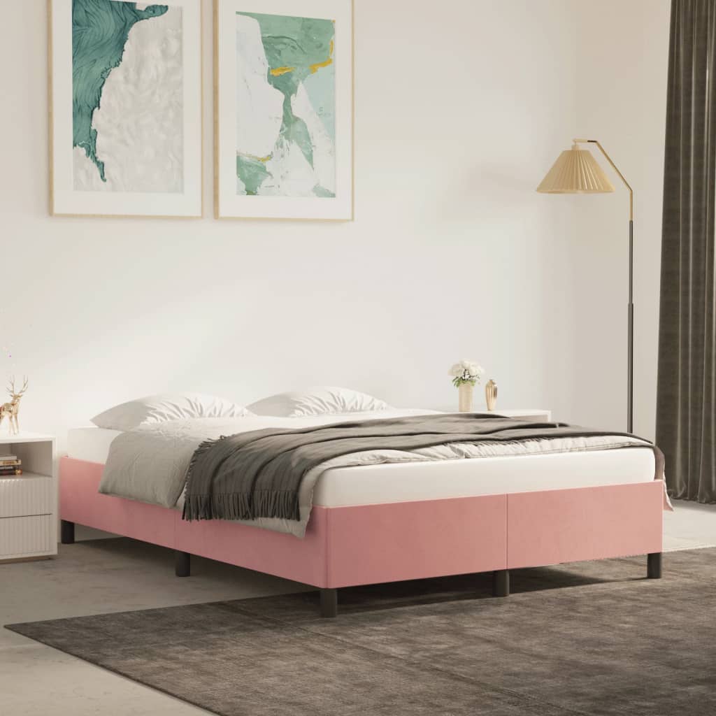 Sängram utan madrass rosa 140x190 cm sammet
