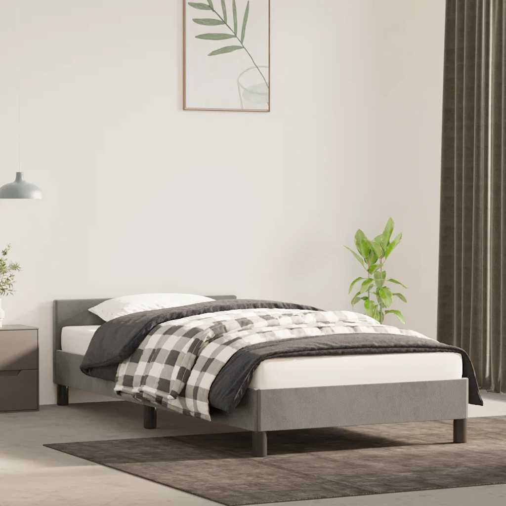 Sängram utan madrass ljusgrå 100x200 cm sammet
