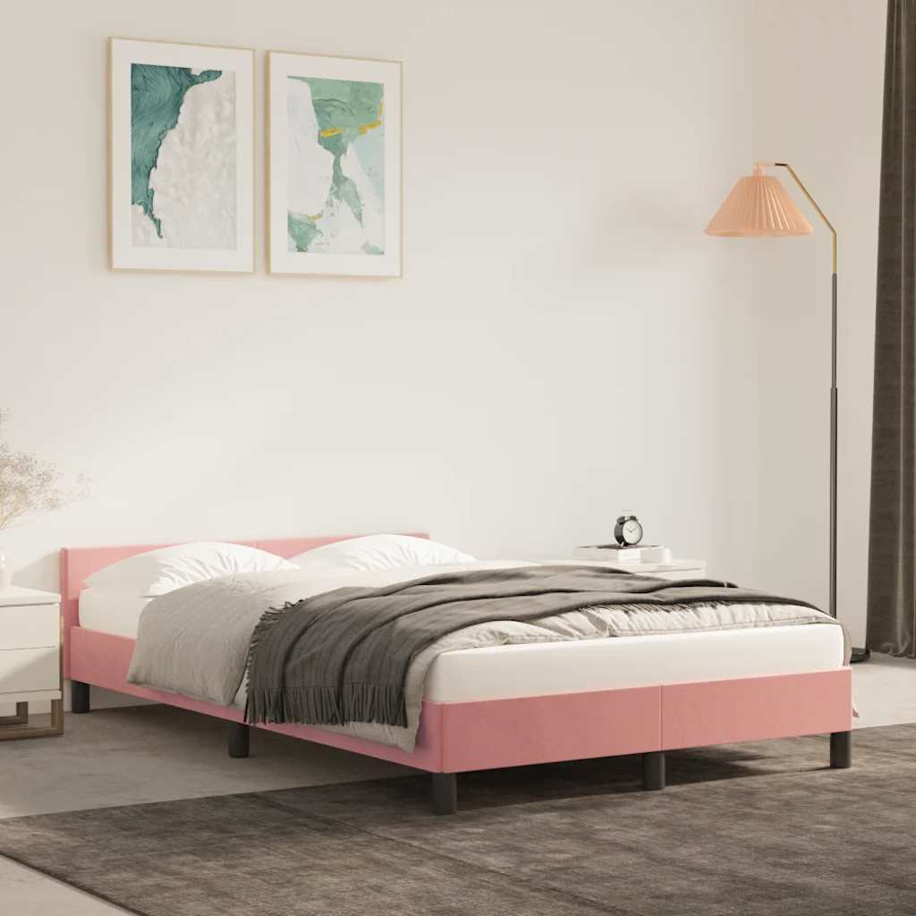 Sängram med huvudgavel utan madrass rosa 120x200 cm sammet