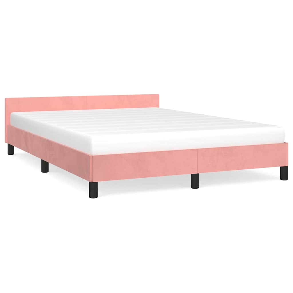 Sängram med huvudgavel utan madrass rosa 140x200 cm sammet