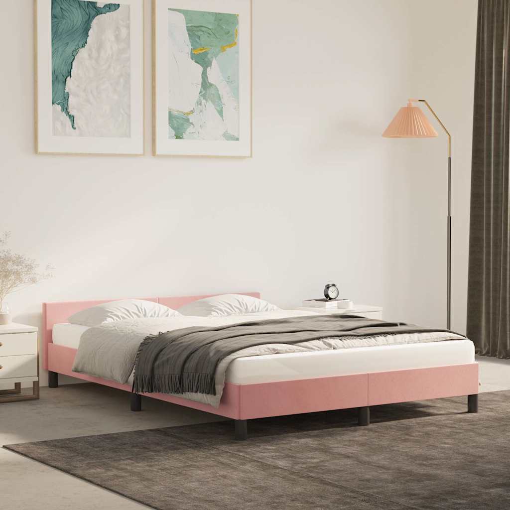 Sängram med huvudgavel utan madrass rosa 140x200 cm sammet