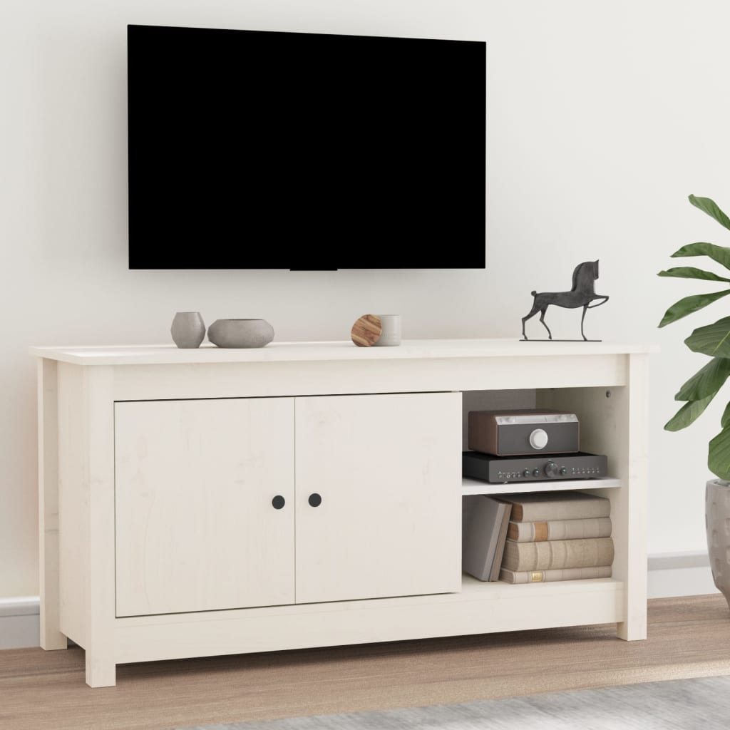 Tv-bänk vit 103x36,5x52 cm massiv furu