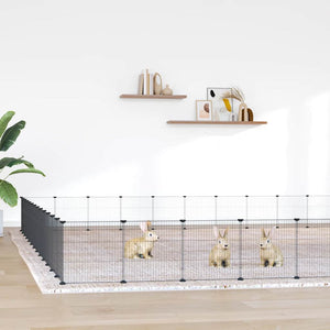 Husdjursbur svart 52 paneler 35x35 cm stål