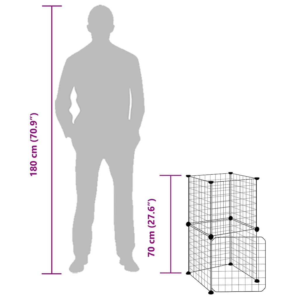 Husdjursbur svart 8 paneler 35x35 cm stål