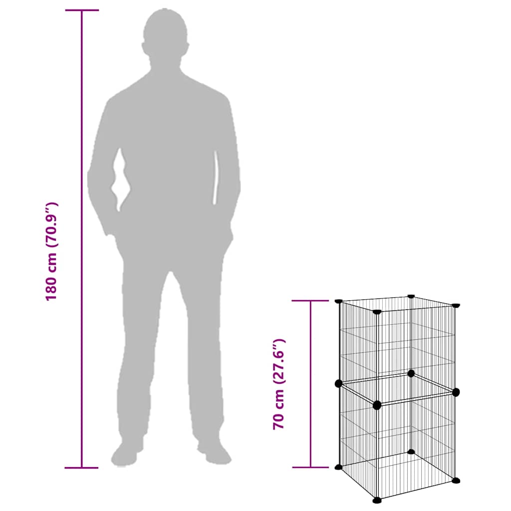 Husdjursbur svart 8 paneler 35x35 cm stål