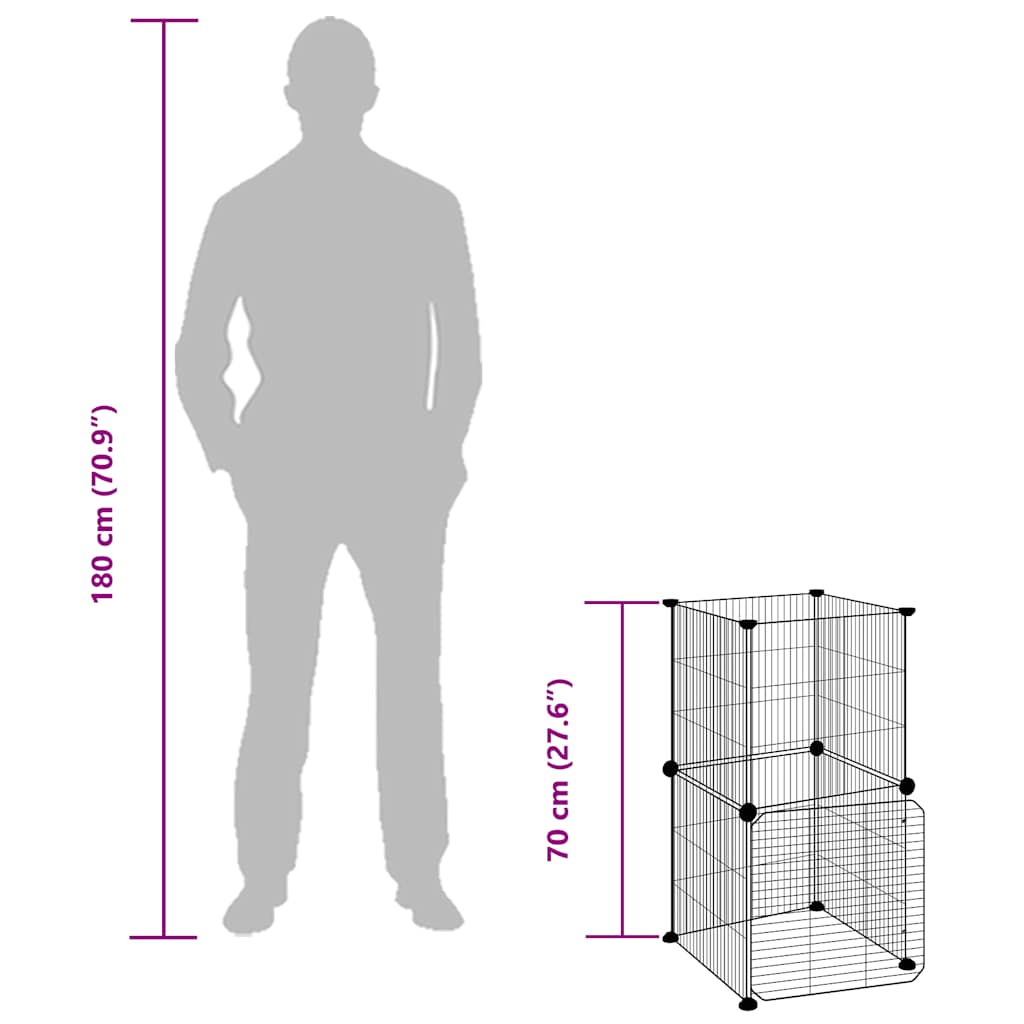 Husdjursbur svart 8 paneler 35x35 cm stål