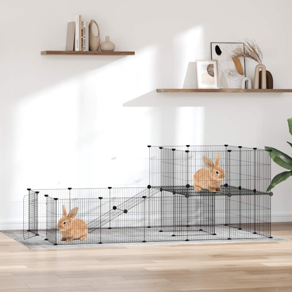 Hundgård svart 36 paneler 175x105x70 cm stål