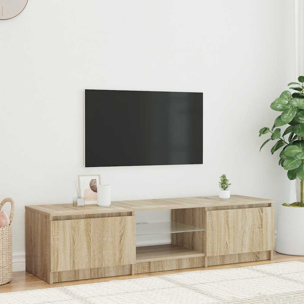 TV-bänk med LED-belysning rökfärgad ek 140x40x36 cm