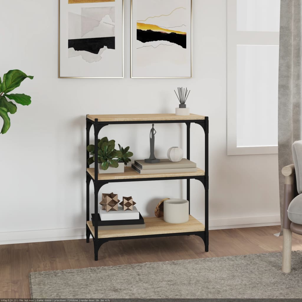 Bokhylla sonoma-ek 60x33x70,5 cm konstruerat trä och stål