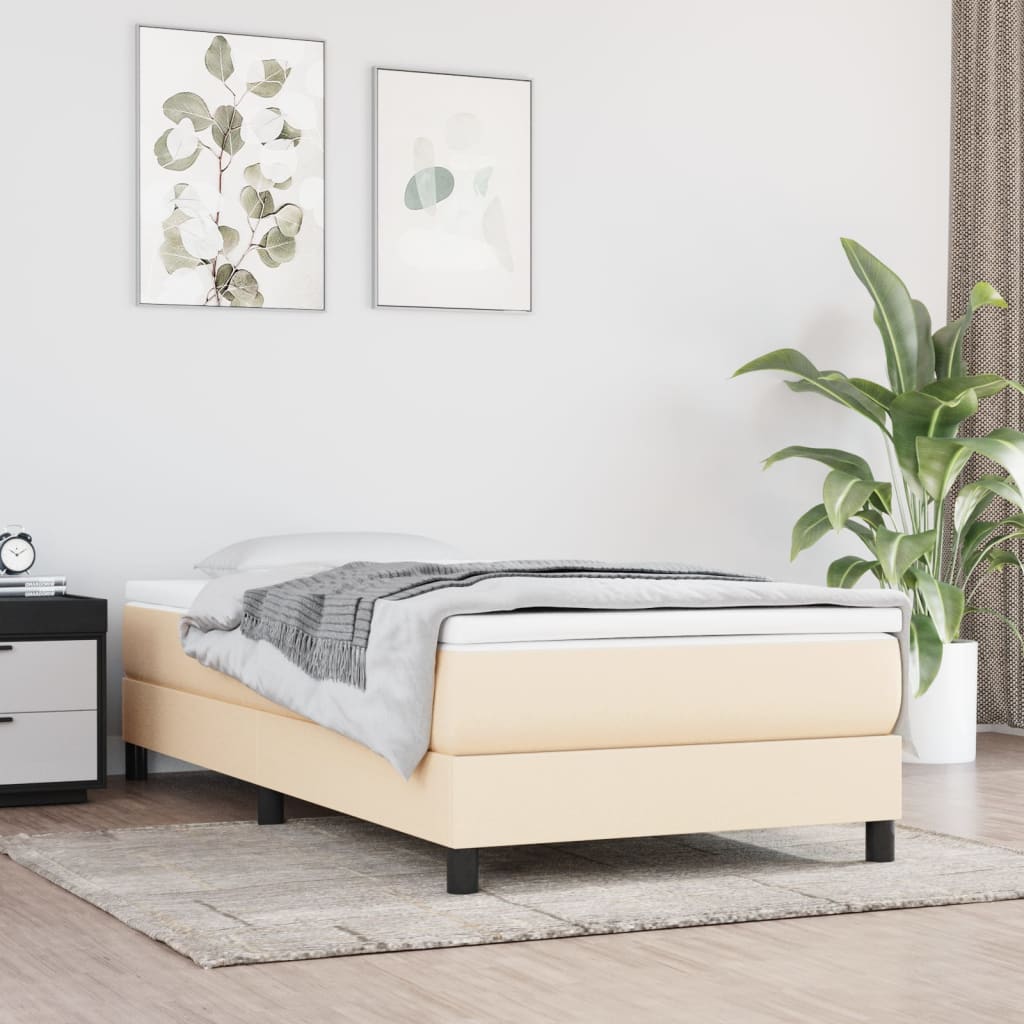 Boxspring-sängram gräddvit 100x200 cm tyg