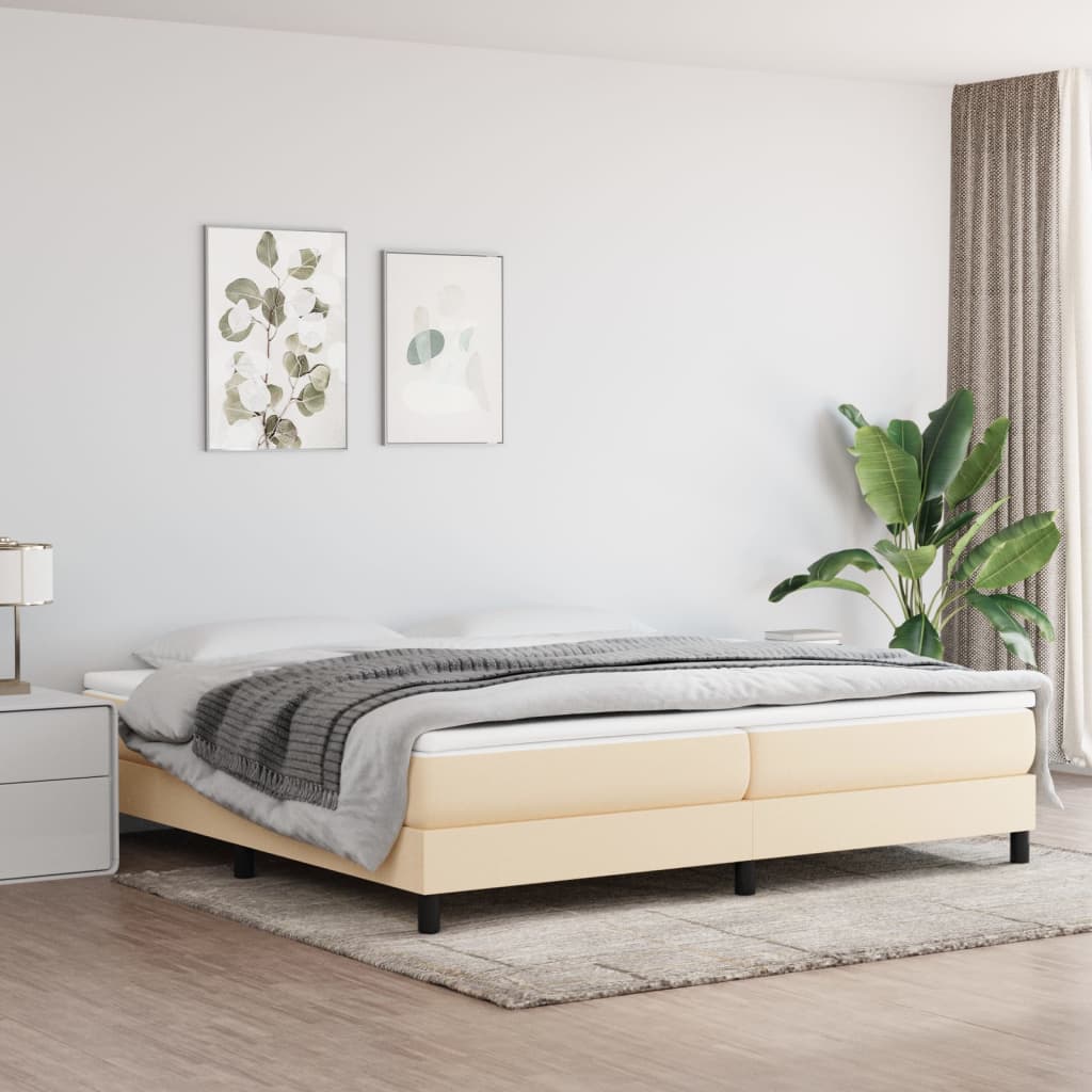 Boxspring-sängram gräddvit 200x200 cm tyg
