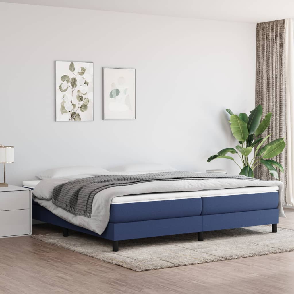Boxspring-sängram blå 200x200 cm tyg