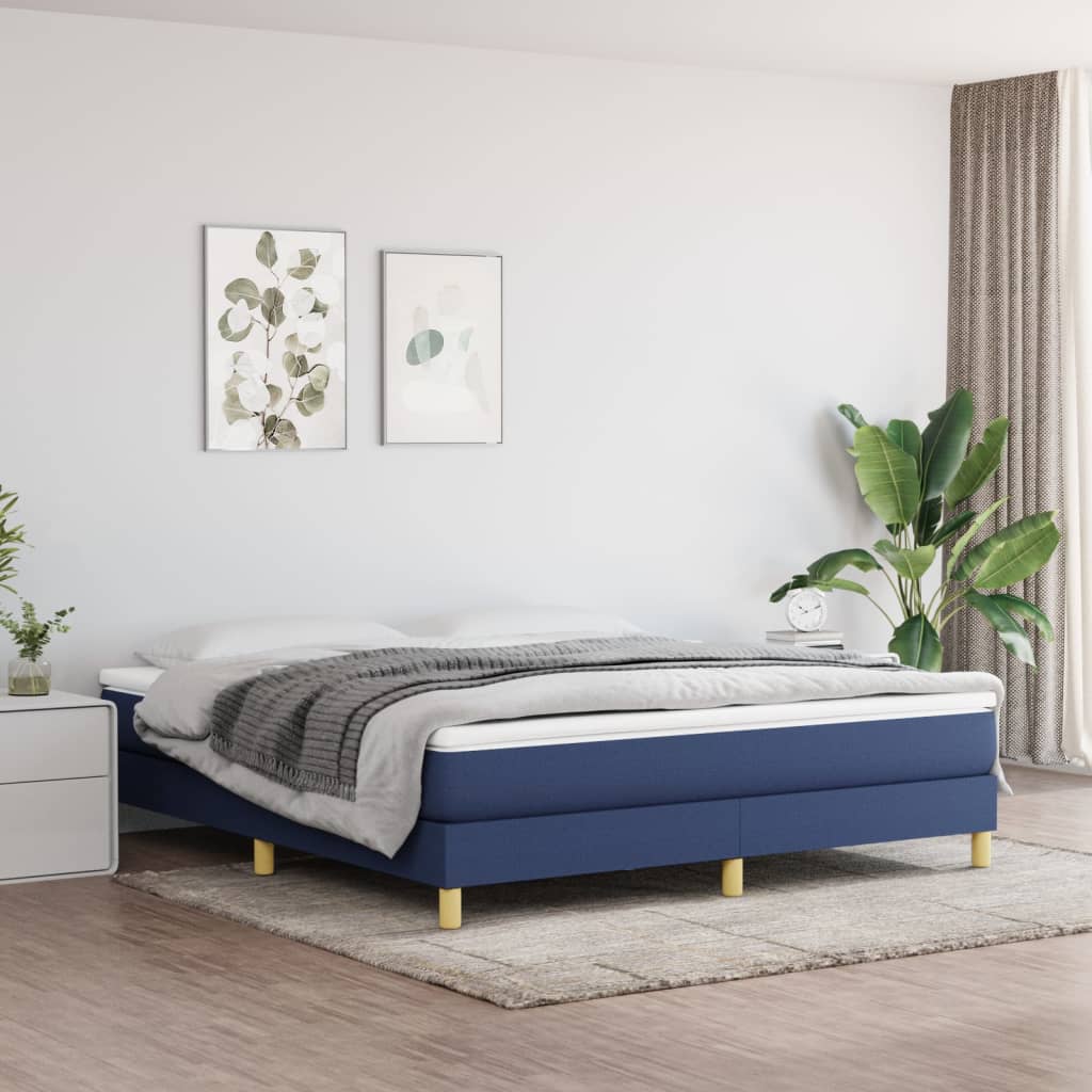 Boxspring-sängram blå 180x200 cm tyg