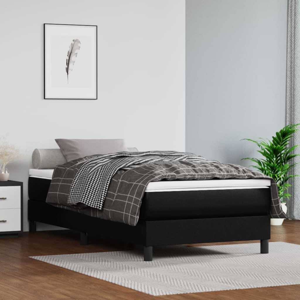 Boxspring-sängram svart 90x190 cm konstläder