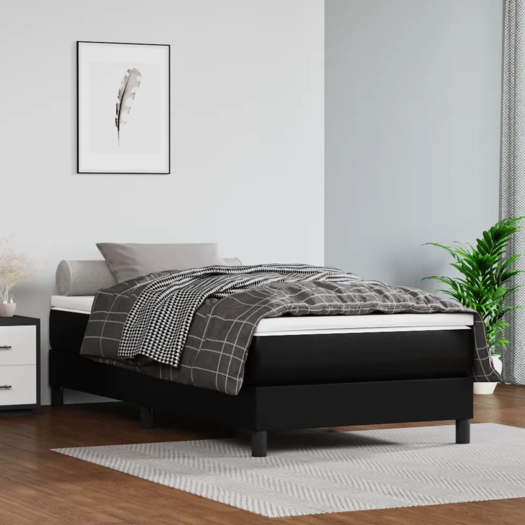 Boxspring-sängram svart 100x200 cm konstläder