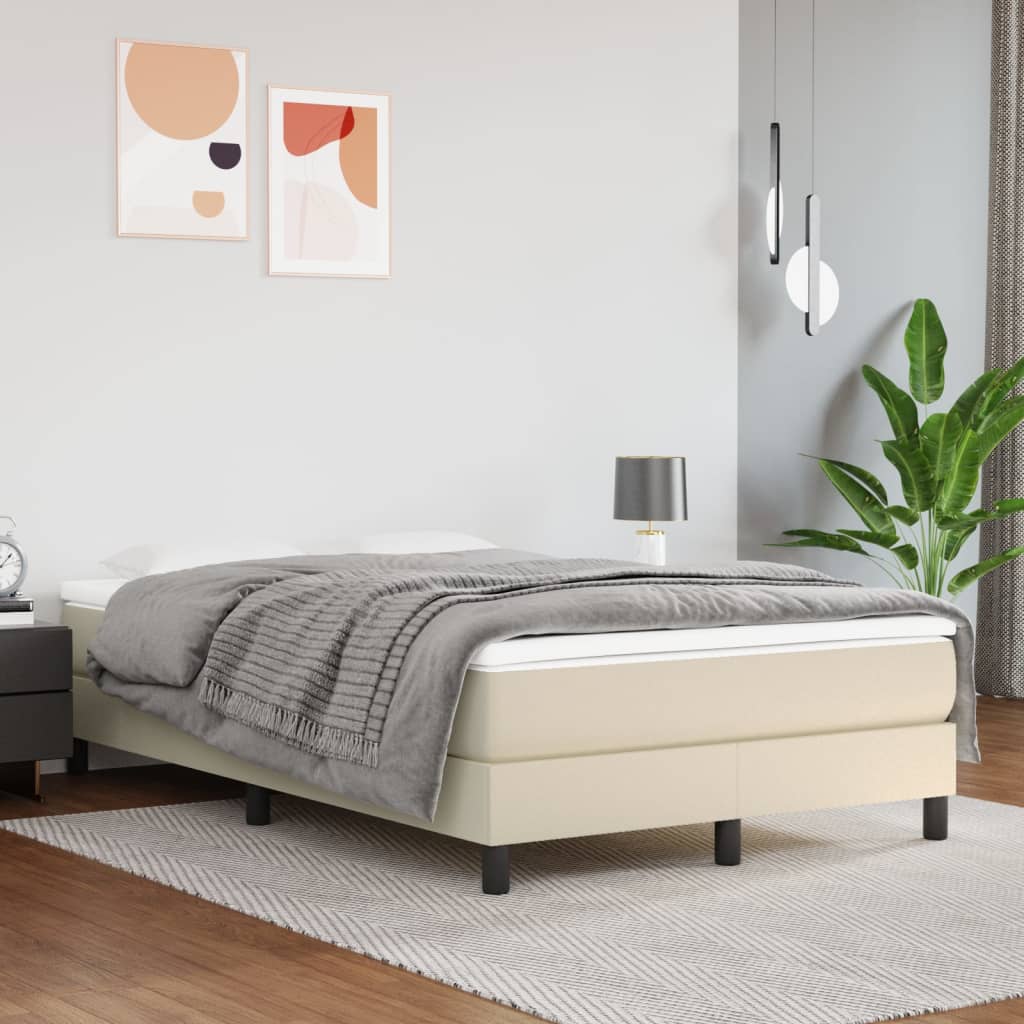 Boxspring-sängram gräddvit 120x200 cm konstläder