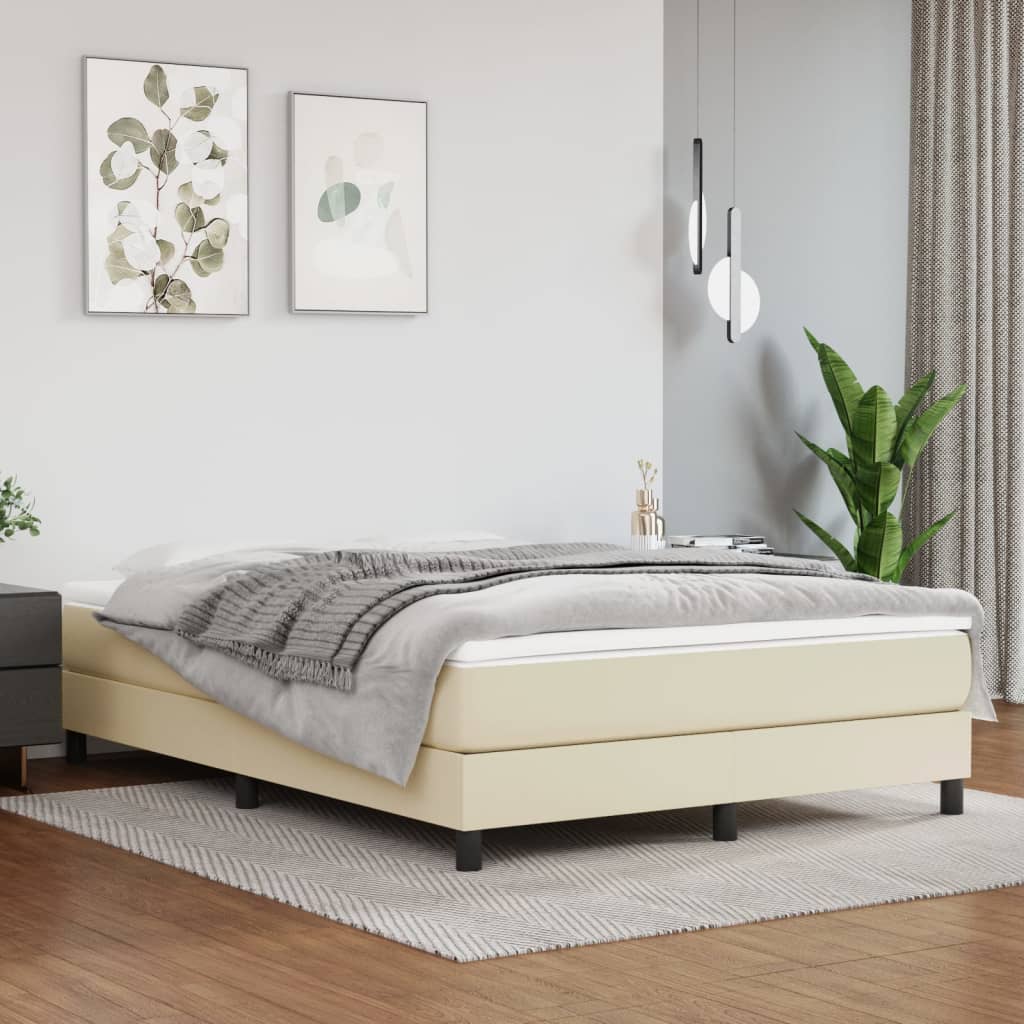 Boxspring-sängram gräddvit 140x190 cm konstläder