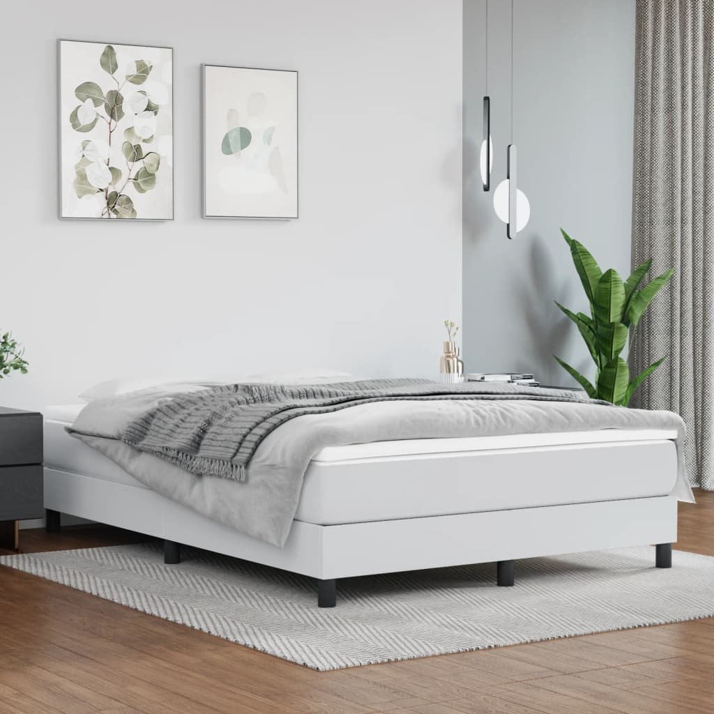 Boxspring-sängram vit 140x200 cm konstläder