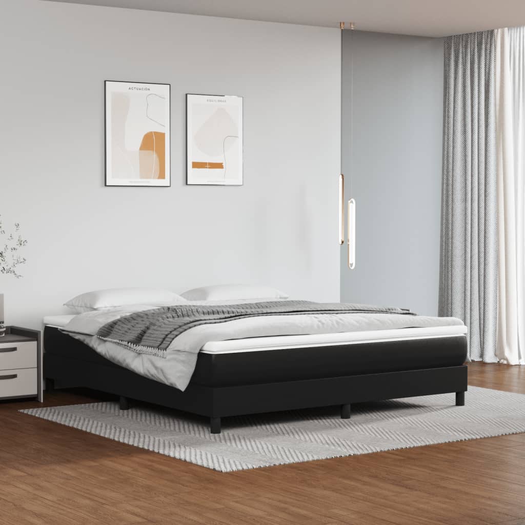 Boxspring-sängram svart 160x200 cm konstläder