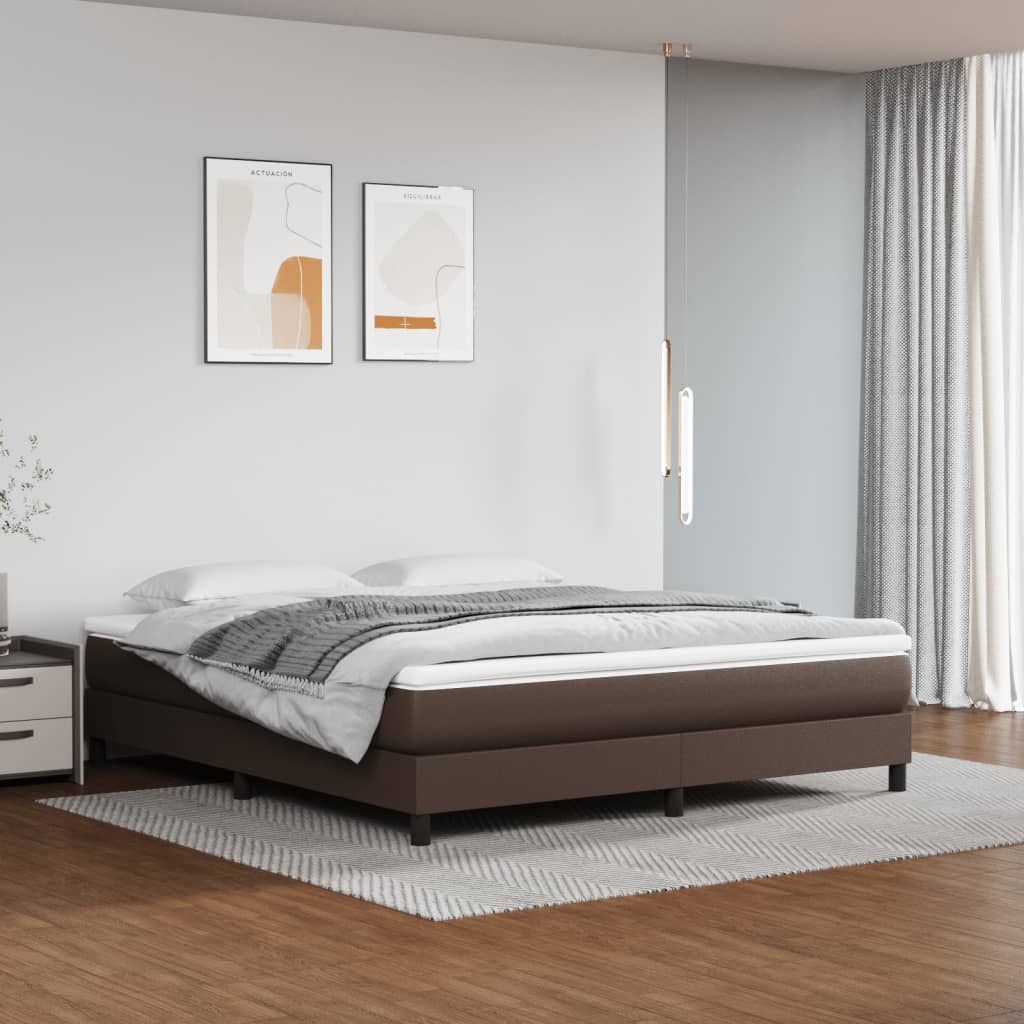 Boxspring-sängram brun 180x200 cm konstläder