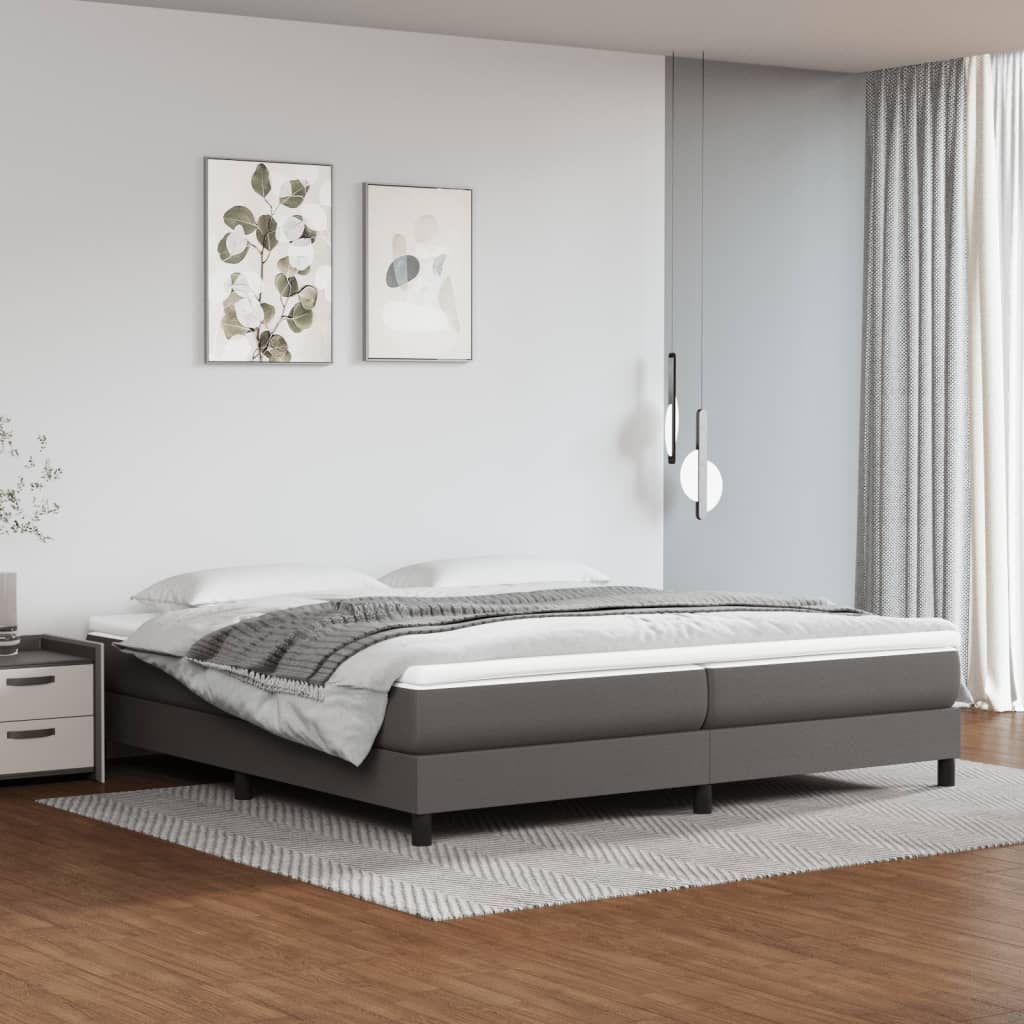 Boxspring-sängram grå 200x200 cm konstläder