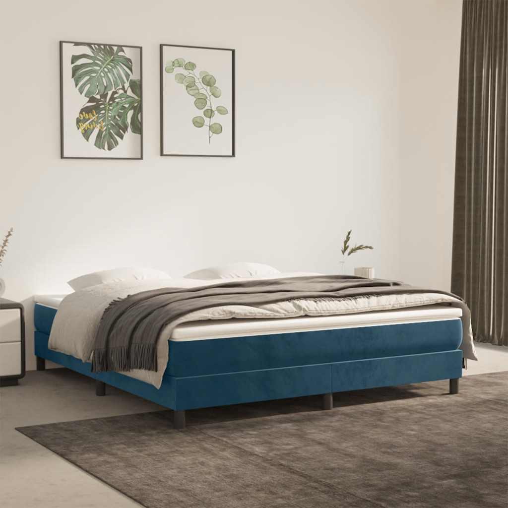 Boxspring-sängram mörkblå 160x200 cm sammet