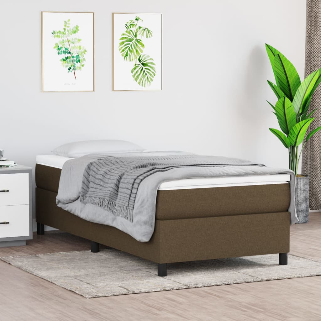 Boxspring-sängram mörkbrun 100x200 cm tyg