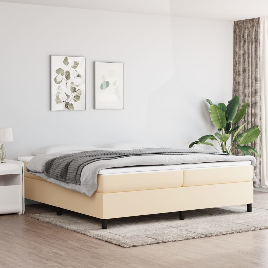 Boxspring-sängram gräddvit 200x200 cm tyg