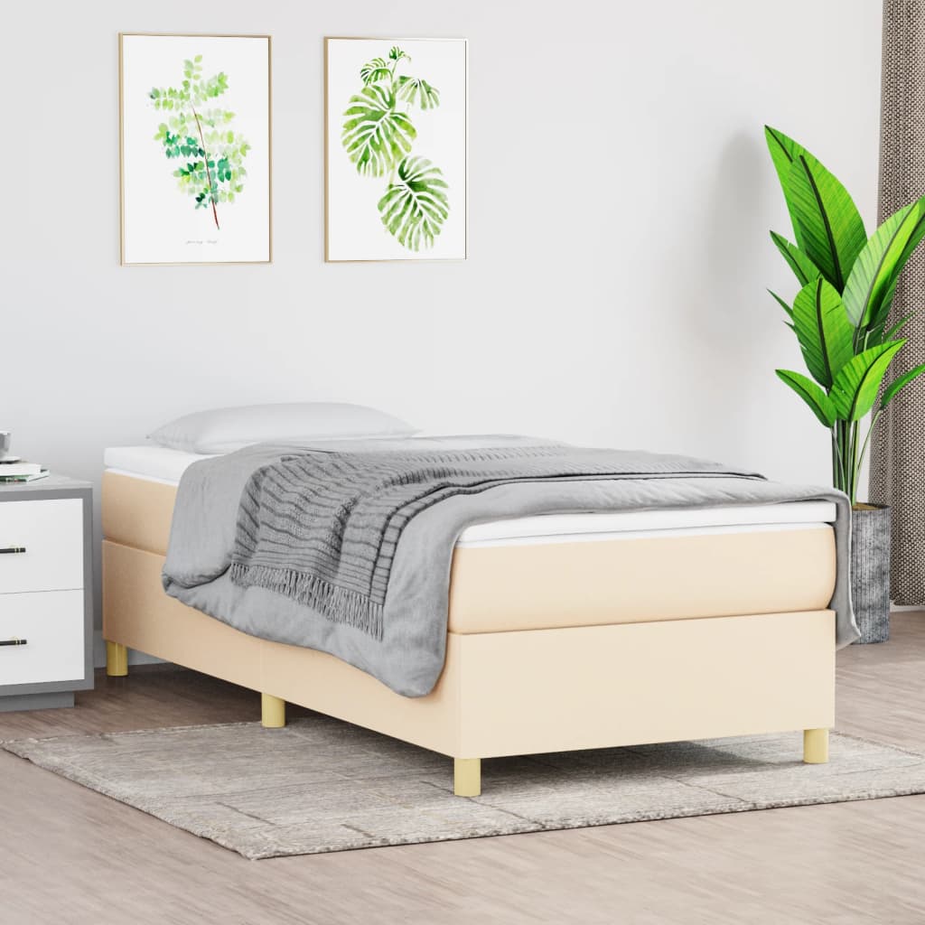 Boxspring-sängram gräddvit 90x190 cm tyg