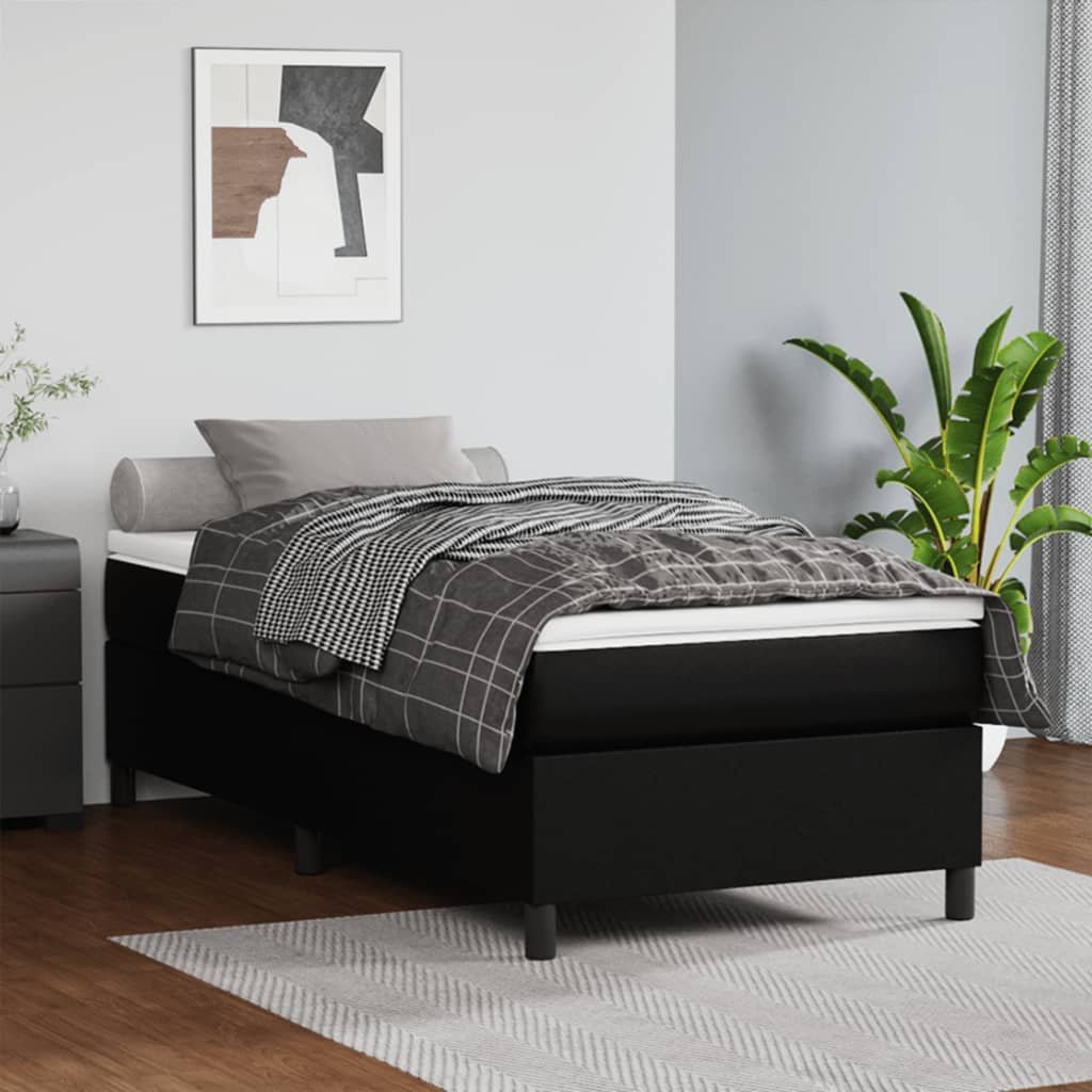 Boxspring-sängram svart 90x190 cm konstläder