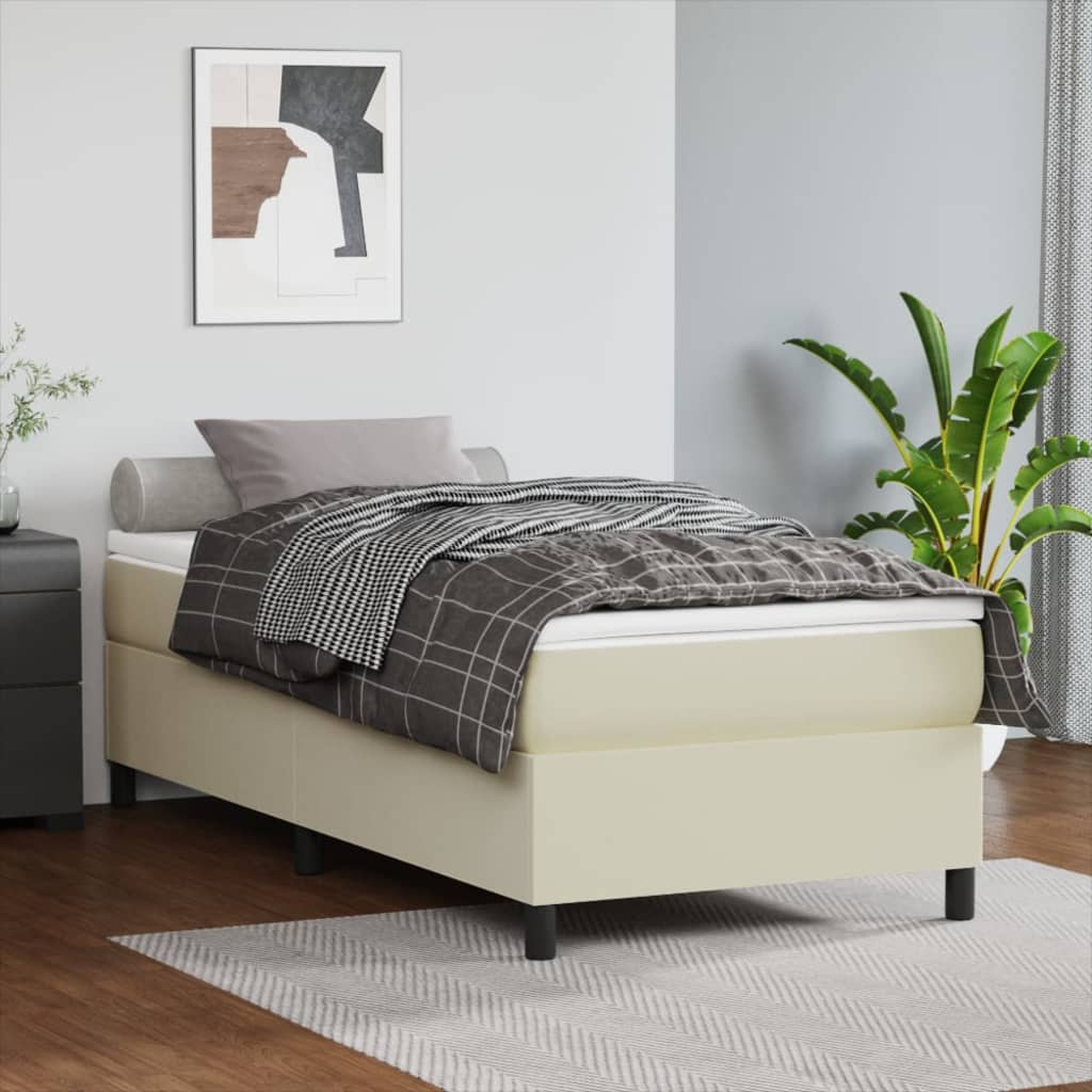 Boxspring-sängram gräddvit 90x190 cm konstläder