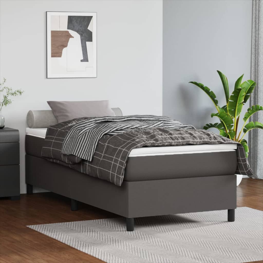 Boxspring-sängram grå 90x190 cm konstläder