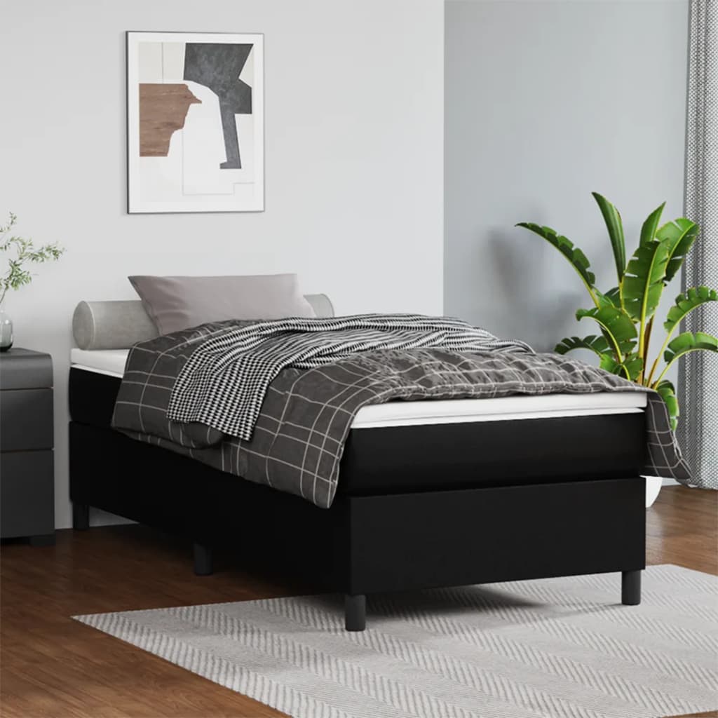 Boxspring-sängram svart 100x200 cm konstläder