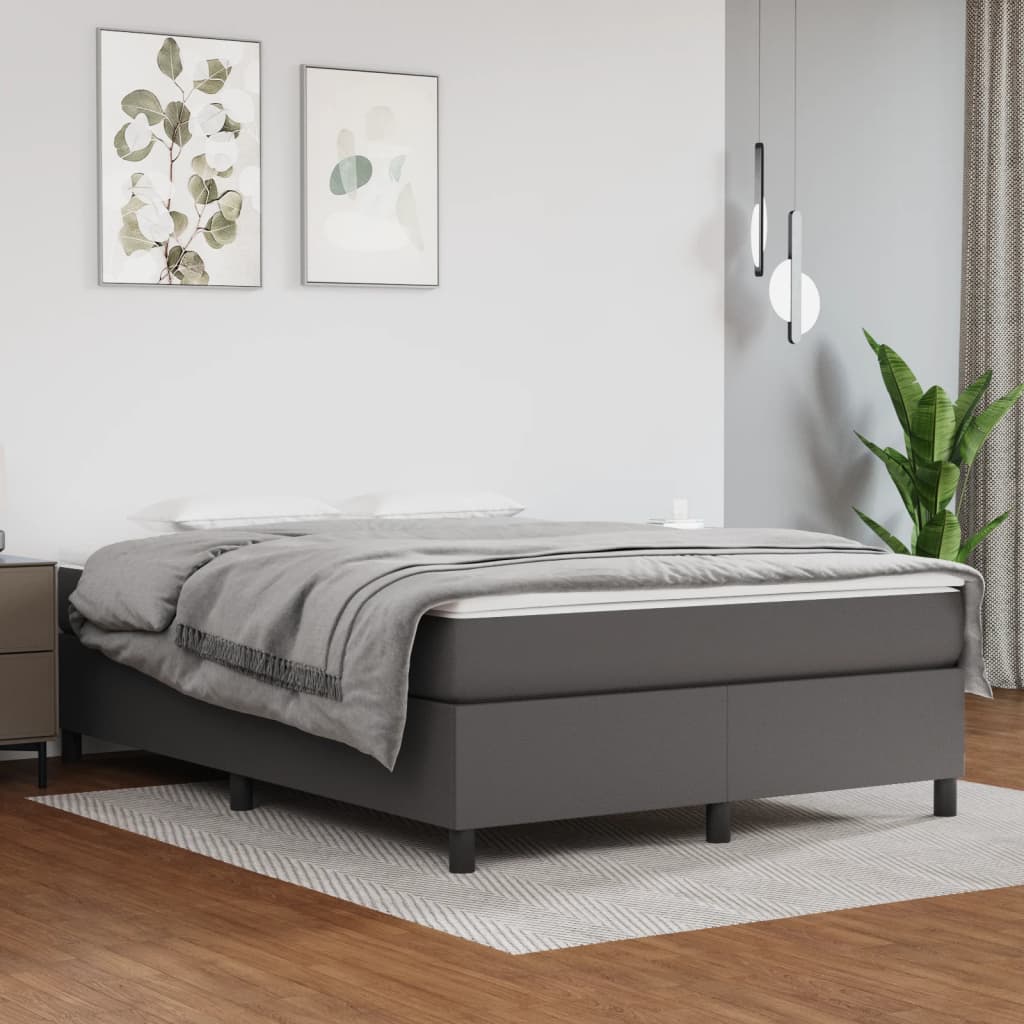 Boxspring-sängram grå 140x190 cm konstläder
