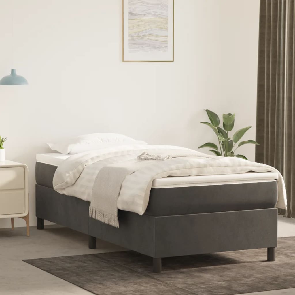 Boxspring-sängram mörkgrå 80x200 cm sammet