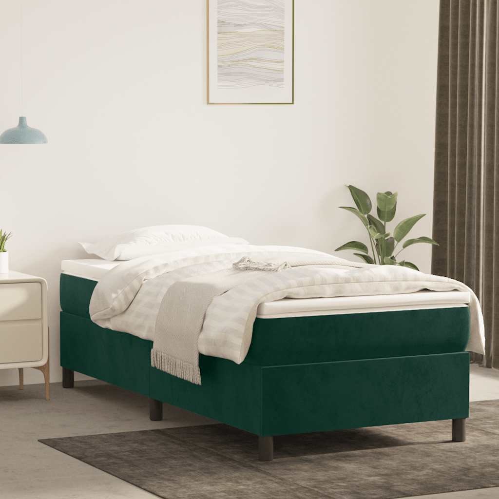 Boxspring-sängram mörkgrön 90x190 cm sammet