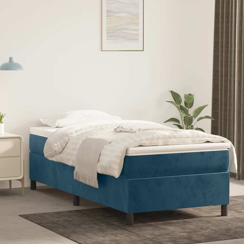 Boxspring-sängram mörkblå 90x190 cm sammet