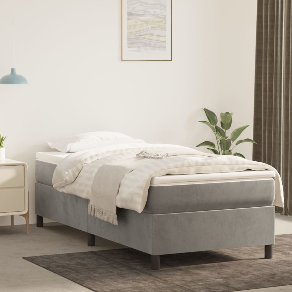 Boxspring-sängram ljusgrå 90x200 cm sammet