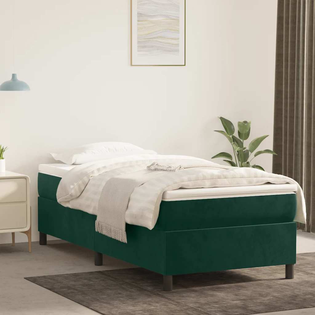 Boxspring-sängram mörkgrön 90x200 cm sammet