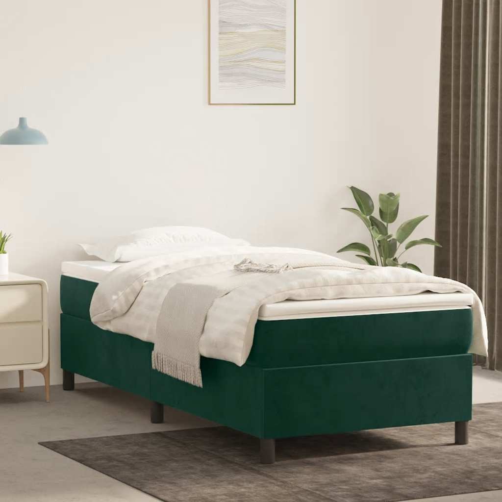 Boxspring-sängram mörkgrön 100x200 cm sammet